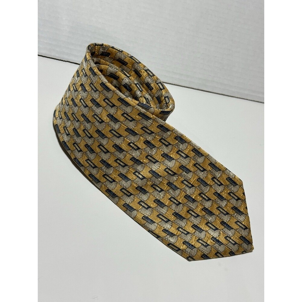 Perry Ellis Portfolio 100% Silk Tie Yellow Blue